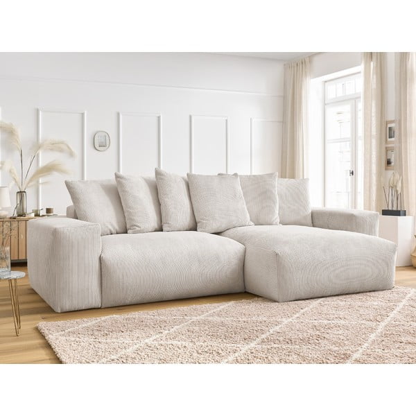 Krémovobiela menčestrová rozkladacia/s úložným priestorom rohová pohovka Voltaire – Bobochic Paris-image-1