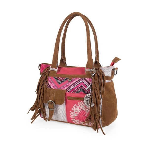 Ružovo-biela kabelka so strapcami Lois, 35 x 25 cm