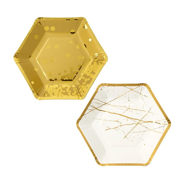 Sada 8 papierových tanierov Talking Tables Hexagonal Gold