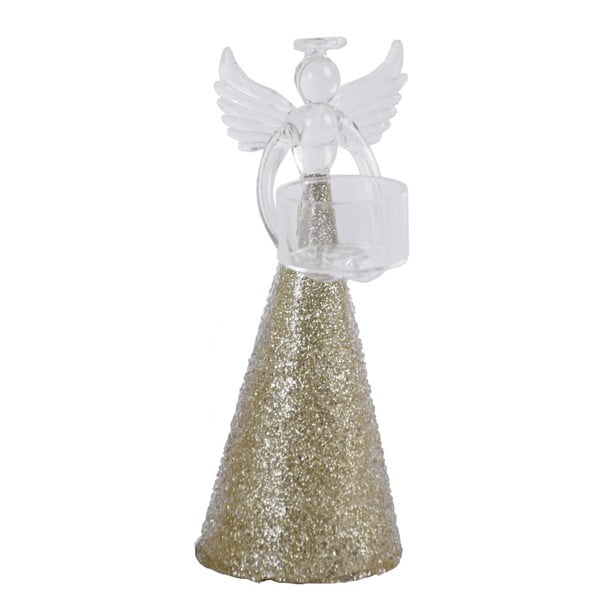 Sklenený dekoratívny anjelik v zlatej farbe na čajovú sviečku Ego dekor Coco, výška 20 cm