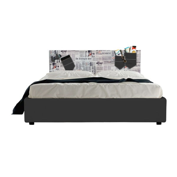 Čierna dvojlôžková posteľ s úložným priestorom 13Casa Task, 160 x 190 cm