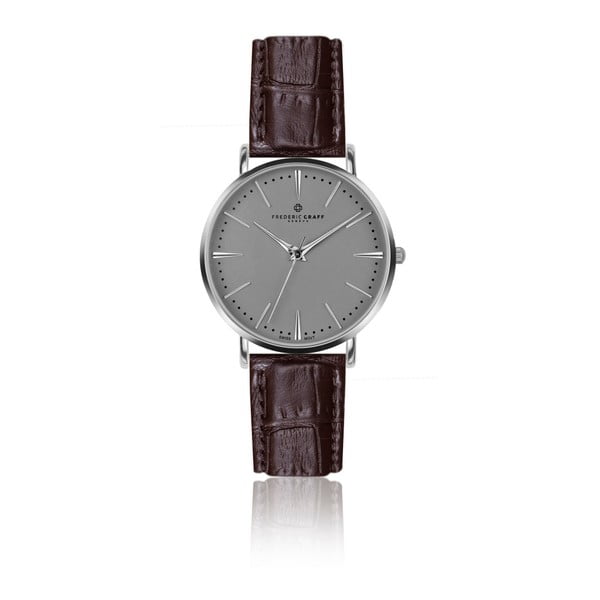 Pánske hodinky s hnedým remienkom z pravej kože Frederic Graff Silver Eiger Croco Brown Leather