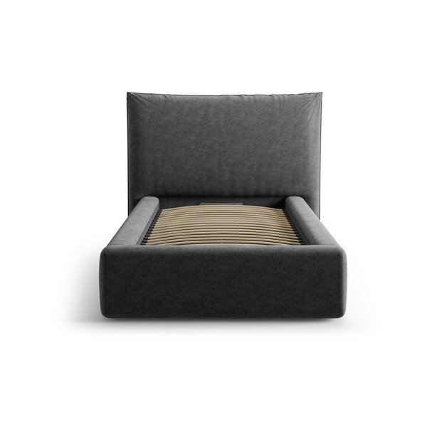 Tmavosivá čalúnená jednolôžková posteľ s úložným priestorom s roštom 90x200 cm Kaelle – Micadoni -image-3