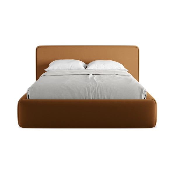 Čalúnená dvojlôžková posteľ v terakotovej farbe s úložným priestorom s roštom 140x200 cm Kiana – Makamii-image-4