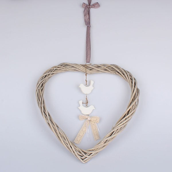 Závesná dekorácia srdce s vtáčikmi Dakls, výška 40 cm
