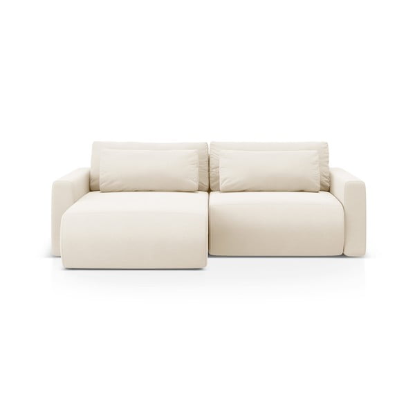 Béžová zamatová rozkladacia rohová pohovka s úložným priestorom Belfast – Cosmopolitan Design