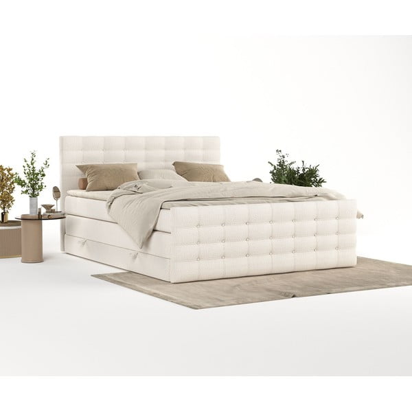 Krémová boxspring posteľ s úložným priestorom 200x200 cm Blend – Maison de Rêve-image-2