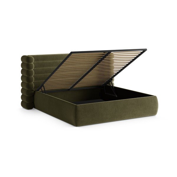 Zelená čalúnená dvojlôžková posteľ s úložným priestorom s roštom 160x200 cm Mount – Micadoni -image-2