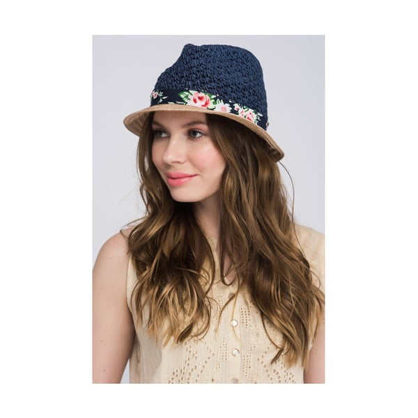 Tmavomodrý dámsky klobúk z čistej bavlny s motívom kvetín NW