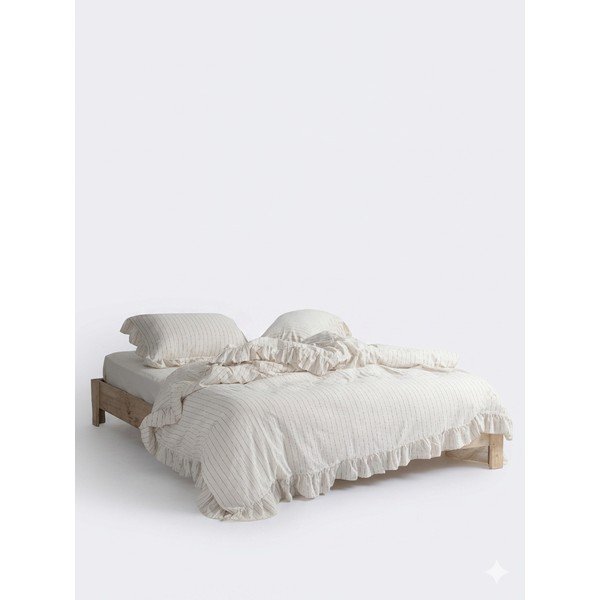 Béžové obliečky na dvojlôžko/predĺžené z bavlny Renforcé 240x220 cm Amalia Striped – Mila Home Luxury