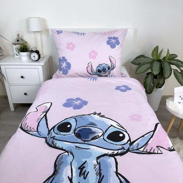 Svetloružové bavlnené detské obliečky na jednolôžko 140x200 cm Lilo & Stitch "Pink" – Jerry Fabrics-image-3