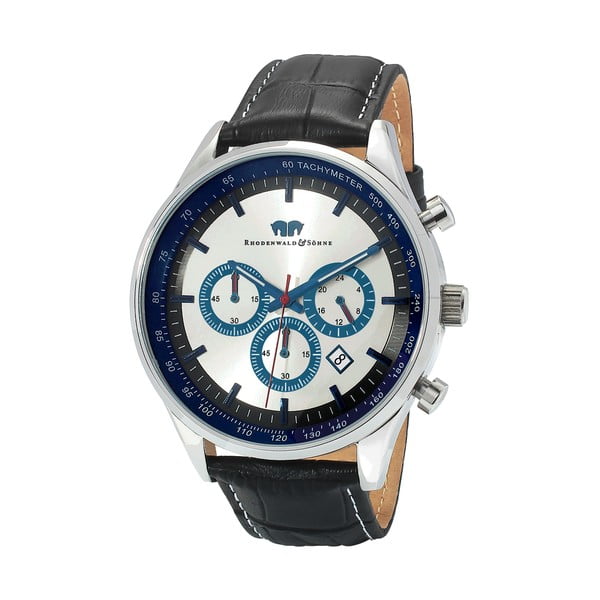 Čierne pánske hodinky z pravej kože s modrým ciferníkom Rhodenwald & Söhne Eastwood
