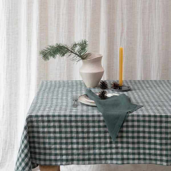 Ľanový obrus 140x250 cm Forest Green Gingham – Linen Tales-image-2