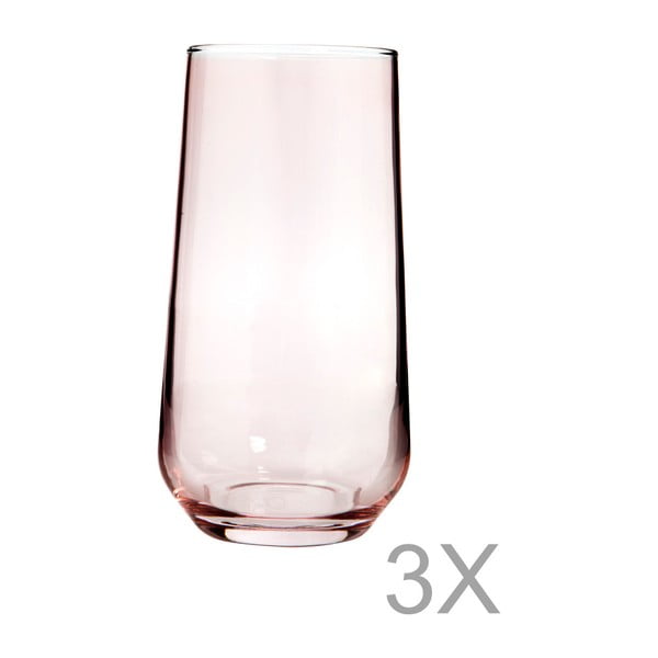 Sada 3 vysokých pohárov z ružového skla Mezzo Paris, 250 ml