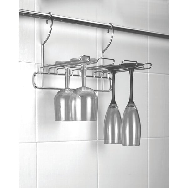 Závesný držiak na poháre na víno z pochrómovanej ocele v striebornej farbe Lonardo – Metaltex-image-1