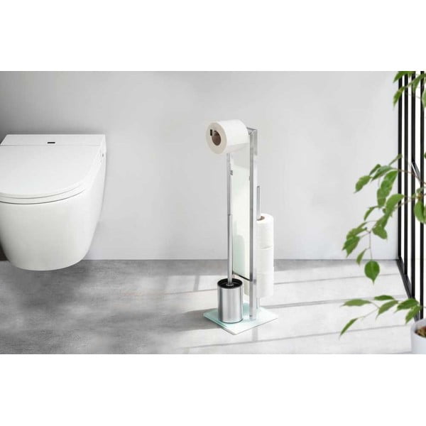 Stojan na toaletný papier so štetkou z nehrdzavejúcej ocele v matne striebornej farbe Rivalta – Wenko-image-1
