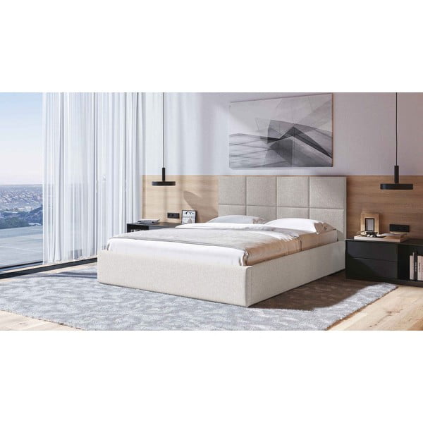 Béžová čalúnená dvojlôžková posteľ s úložným priestorom s roštom 160x200 cm Bufo - MESONICA-image-1