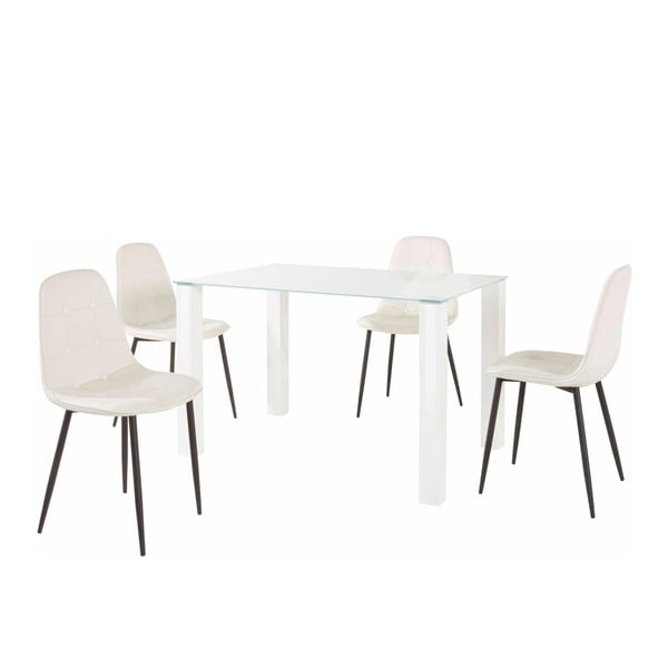 Sada jedálenského stola a 4 bielych stoličiek Støraa Dante, dĺžka stola 120 cm