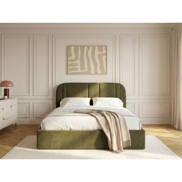 Zelená čalúnená dvojlôžková posteľ s úložným priestorom s roštom 180x200 cm Sidney – Bobochic Paris-image-2