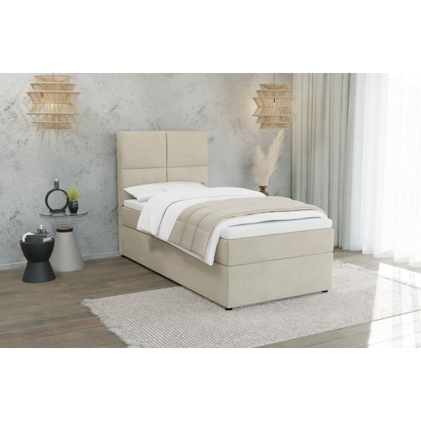 Béžová čalúnená jednolôžková posteľ s úložným priestorom s roštom 80x200 cm Lena – Ropez-image-1