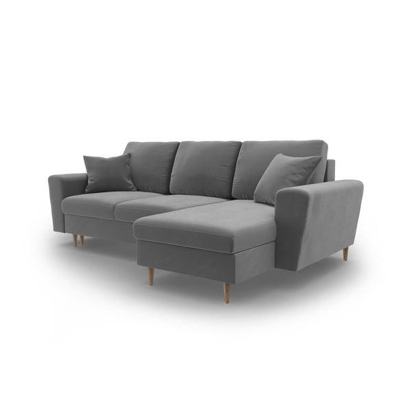 Svetlosivá zamatová rozkladacia/s úložným priestorom rohová pohovka Kyoto – Cosmopolitan Design-image-4