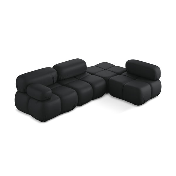 Čierna modulárna rohová pohovka z imitácie kože (pravý roh) Lokua – Makamii-image-2
