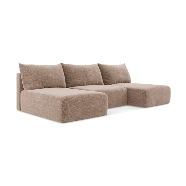 Svetlohnedá rozkladacia/s úložným priestorom rohová pohovka Kalena – Makamii-image-2