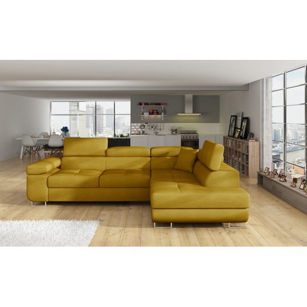 Žltá rozkladacia/s úložným priestorom rohová pohovka (pravý roh/do L) Anton – ELTAP-image-1