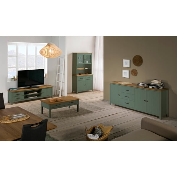 Zelená vitrína z borovicového dreva 90x180 cm Miranda – Marckeric-image-1