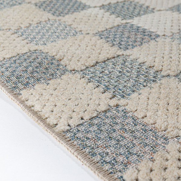 Modrý prateľný behúň s prímesou bavlny 80x230 cm Muted Checkerboard – Flair Rugs-image-3