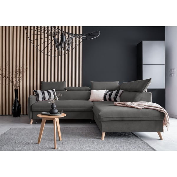 Tmavosivá zamatová rozkladacia rohová pohovka (pravý roh) Sweet Harmony – Miuform-image-1