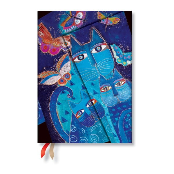 Diár na rok 2019 Paperblanks Blue Cats & Butterflies Verso, 13 × 18 cm