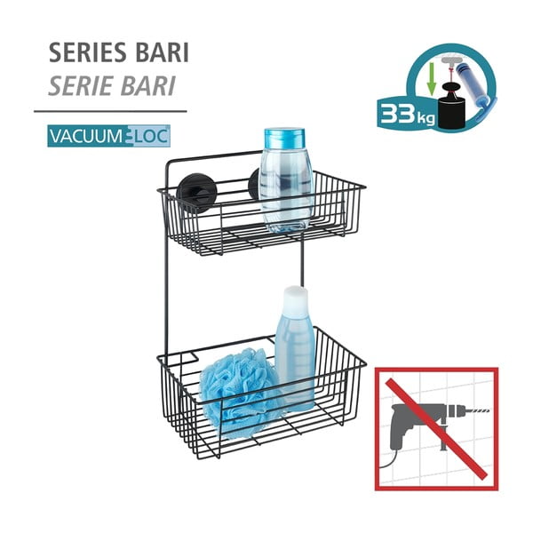 Čierna nástenná dvojposchodová polica do kúpeľne Wenko Vacuum-Loc® Pavia-image-4