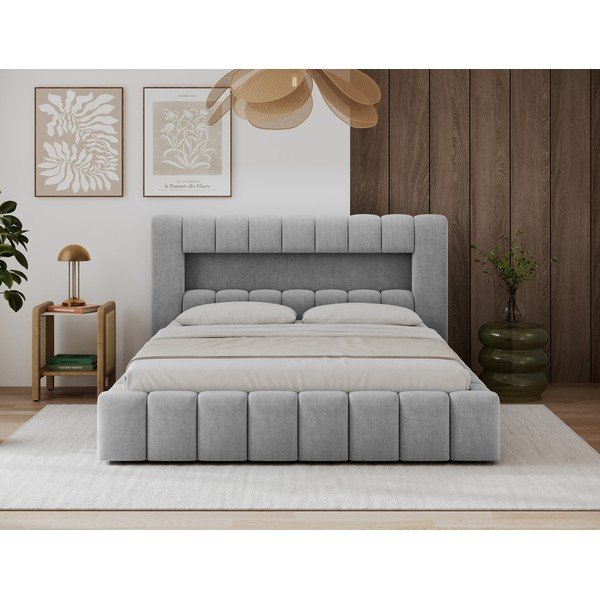 Svetlosivá čalúnená dvojlôžková posteľ s úložným priestorom s roštom 140x200 cm Lamica – ELTAP-image-3