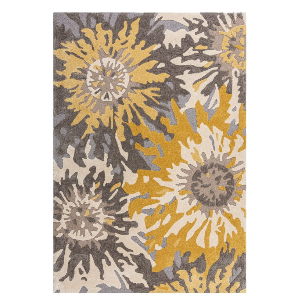 Sivo-žltý koberec Flair Rugs Soft Floral, 120 x 170 cm
