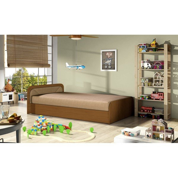 Okrovožltá/béžová čalúnená/z drevotriesky jednolôžková posteľ s úložným priestorom s matracom 80x190 cm Parys – ELTAP-image-2