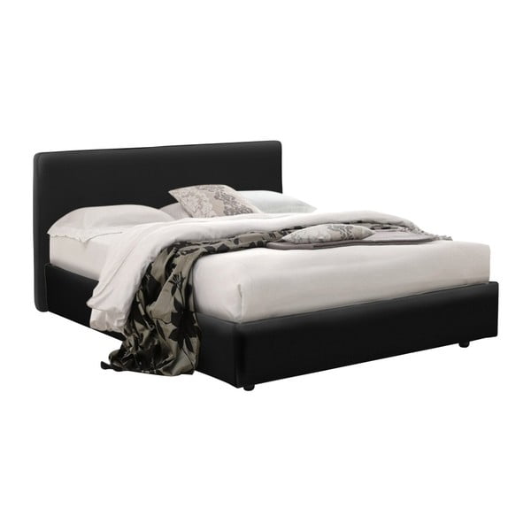 Čierna dvojlôžková posteľ s úložným priestorom, matracom a poťahom z koženky 13Casa Ninfea, 160 x 200 cm