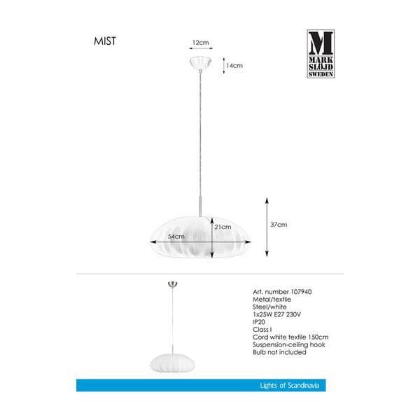 Biele závesné svietidlo Markslöjd Mist Pendant-image-3