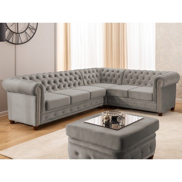 Sivá zamatová rozkladacia rohová pohovka (pravý roh/do L) York Blik – Ropez-image-1