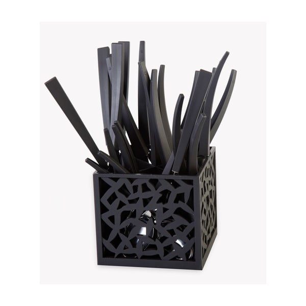 Sada 24 čiernych príborov so stojanom Vialli Design-image-2