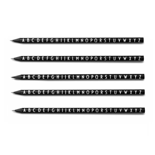 Súprava 5 čiernych ceruziek Design Letters Pencils