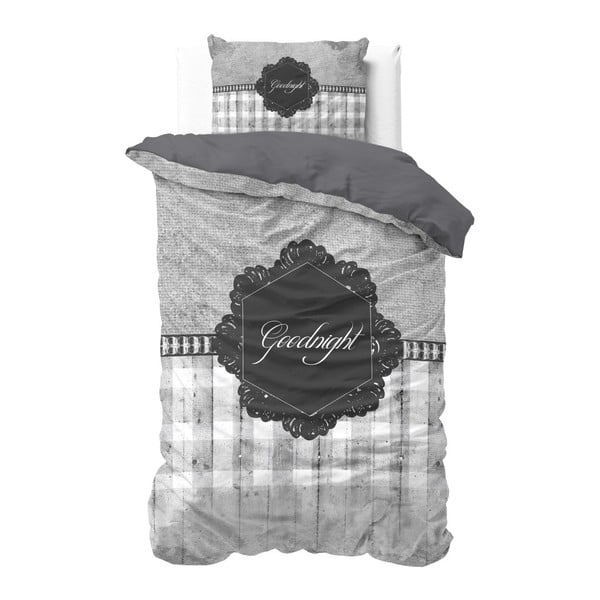 Sivé obliečky z mikroperkálu Sleeptime Goodnight, 140 x 220 cm