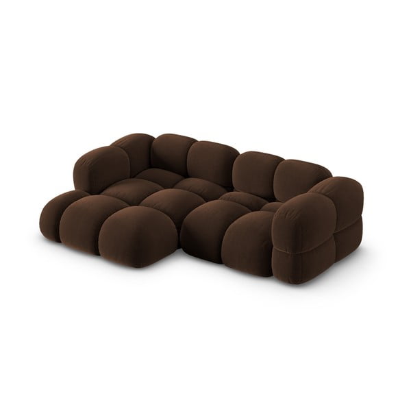 Tmavohnedá zamatová rohová pohovka (ľavý roh/s leňoškou) Loretto – Cosmopolitan Design-image-3