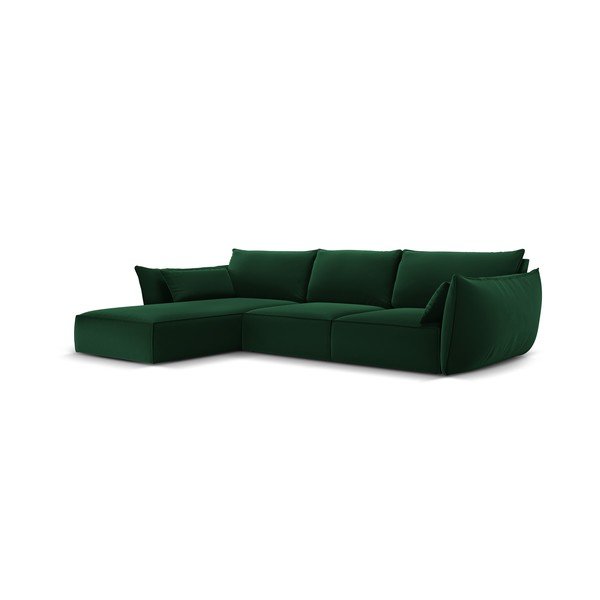 Tmavozelená zamatová rohová pohovka (ľavý roh/s leňoškou) Vanda – Mazzini Sofas-image-2