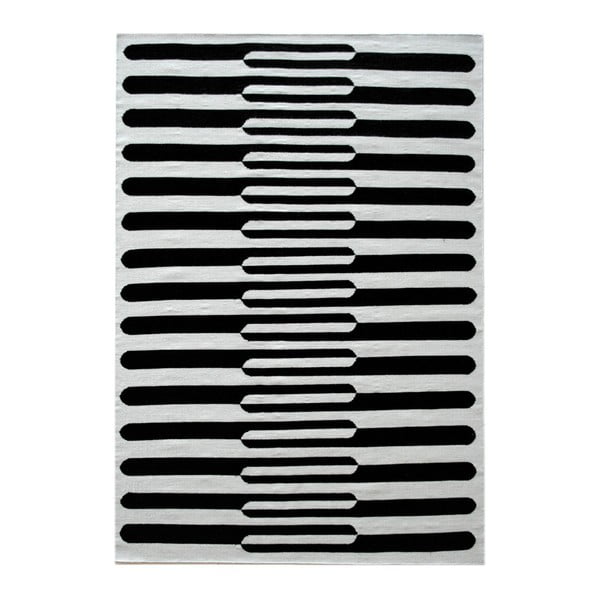 Čierno-biely ručne tkaný vlnený koberec Linie Design Urd, 50 × 80 cm