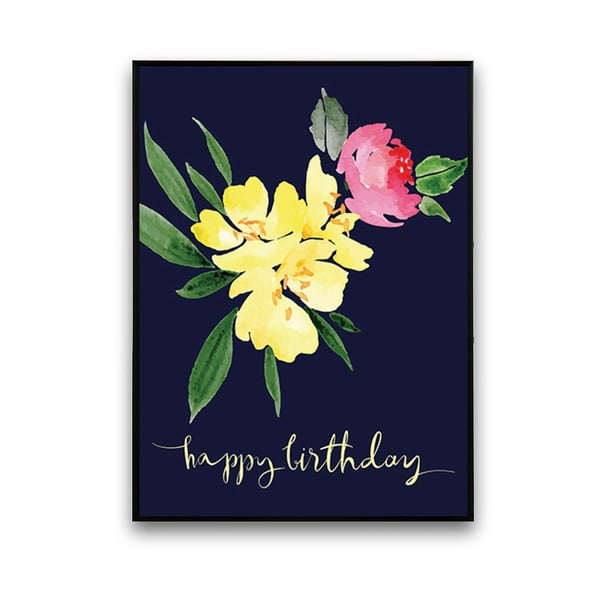 Plagát s kvetmi Happy Birthday, 30 x 40 cm