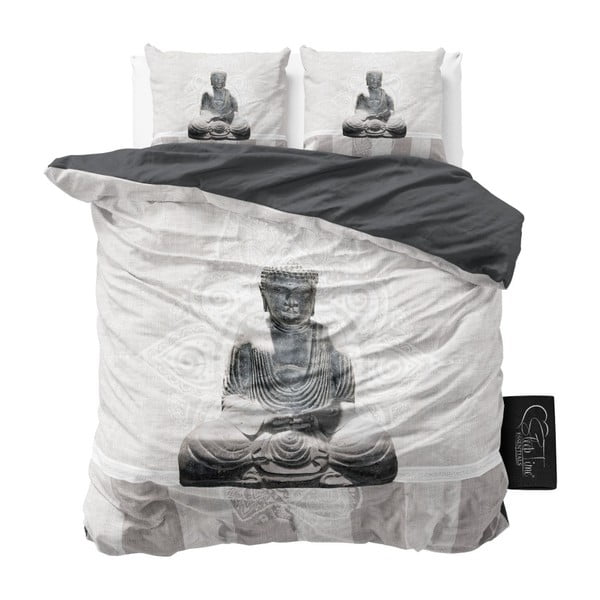 Biele obliečky z mikroperkálu Sleeptime Buddha Love, 200 x 220 cm
