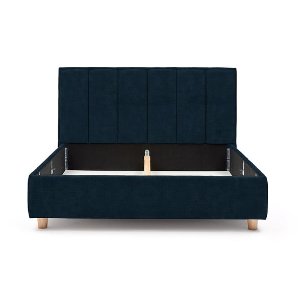 Tmavomodrá dvojlôžková posteľ s roštom a úložným priestorom PreSpánok Wega, 160 x 200 cm-image-3