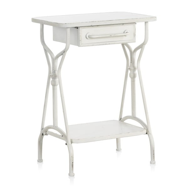 Biely kovový príručný stolík so zásuvkou Geese Industrial Style