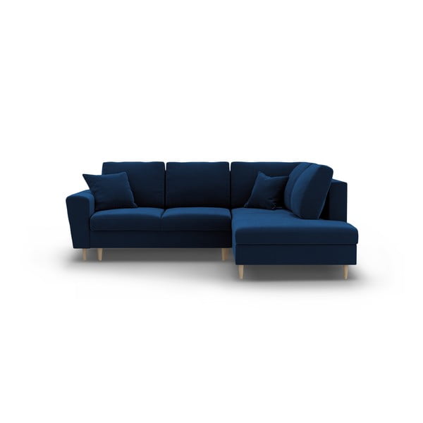 Modrá zamatová rozkladacia/s úložným priestorom rohová pohovka (pravý roh/do L) Kyoto – Cosmopolitan Design-image-1